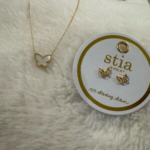 Jewelry Gold and White Butterfly Necklace and Earrings Set.can sell separately.